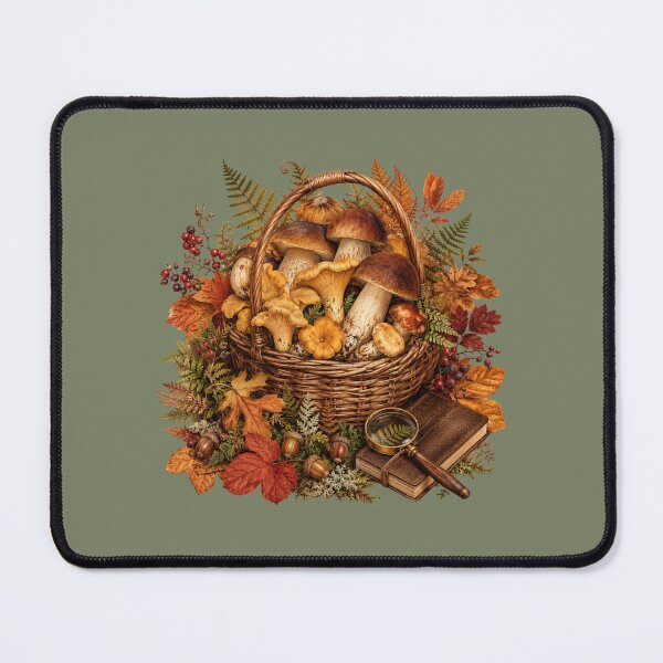 Item preview, Woodland Harvest – Autumn Mushroom Forager Botanical Art designed and sold by astersgraphics.