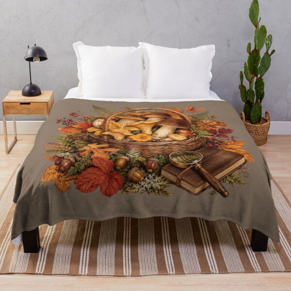 Item preview, Woodland Harvest – Autumn Mushroom Forager Botanical Art designed and sold by astersgraphics.