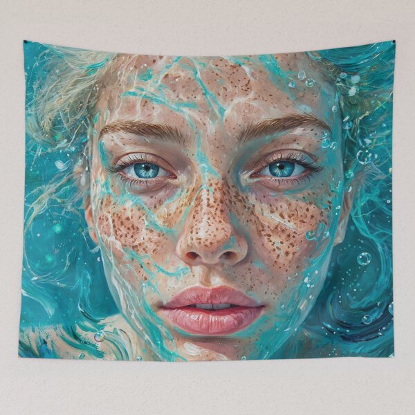 Item preview, Aqua Freckles - Blonde Underwater Portrait in Turquoise Water with Bubbles designed and sold by Surviving Monday Club.