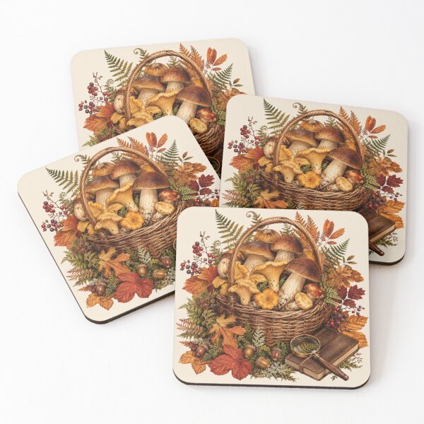 Item preview, Woodland Harvest – Autumn Mushroom Forager Botanical Art designed and sold by astersgraphics.