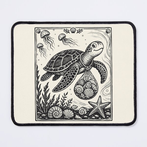 Item preview, Sea Turtle & Shells Linocut Sea Creatures Coastal designed and sold by Y-Vibes.
