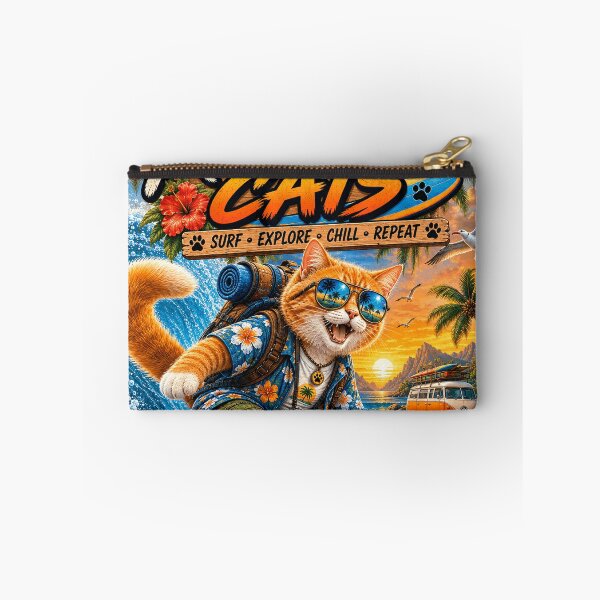 Item preview, Adventure Cat Surfing  Tropical Beach Cat  Retro Ocean Adventure Design designed and sold by TeeVibeHaus.