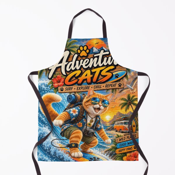 Item preview, Adventure Cat Surfing Tropical Beach Cat Retro Ocean Adventure Design designed and sold by TeeVibeHaus.
