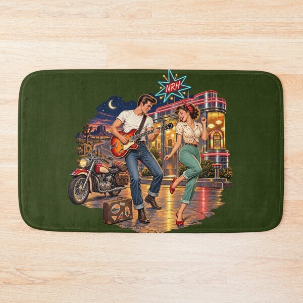Item preview, Vintage Rockabilly Diner Dance Motorcycle Couple Art designed and sold by Normandy Road Heritage™ - Vintage Garage Art.