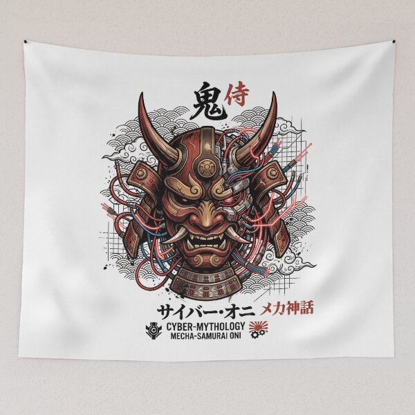 Item preview, Cyberpunk Oni Mask Samurai Mecha Japanese Demon Streetwear designed and sold by mood-draftsman.
