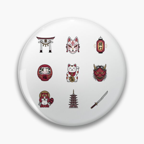 Artikelvorschau, Japanische Folklore-Ikonen Kawaii Glücksbringer Kultur Sticker-Set entworfen und verkauft von mood-draftsman.