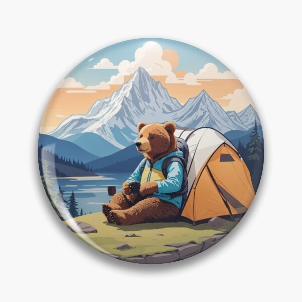 Item preview, Chill Bear Camping Mountain Badge designed and sold by No Talk Studio .