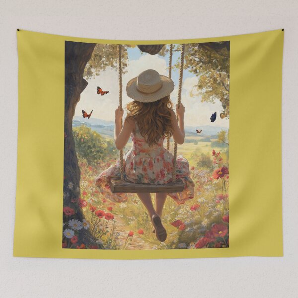 Item preview, SilentFlower Cottagecore Girl on a Swing Aesthetic Notebook  designed and sold by SilentFlower.