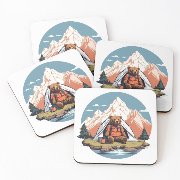Item preview, Hiker Bear Camping Sunset Mountain Badge designed and sold by No Talk Studio .