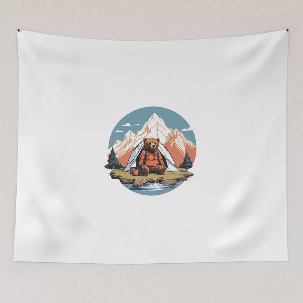 Item preview, Hiker Bear Camping Sunset Mountain Badge designed and sold by No Talk Studio .