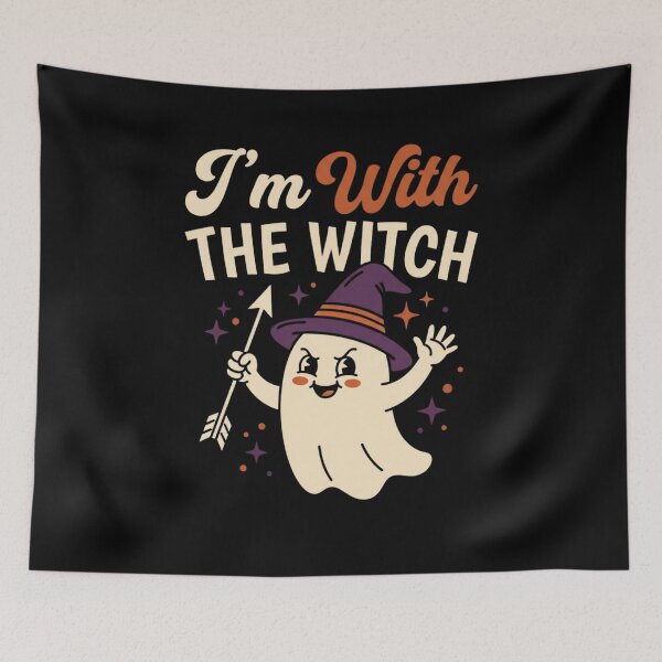 Item preview, I'm with the Witch Funny Halloween Couples T-Shirt | Spooky Matching Couple Graphic Gift designed and sold by Trendably.
