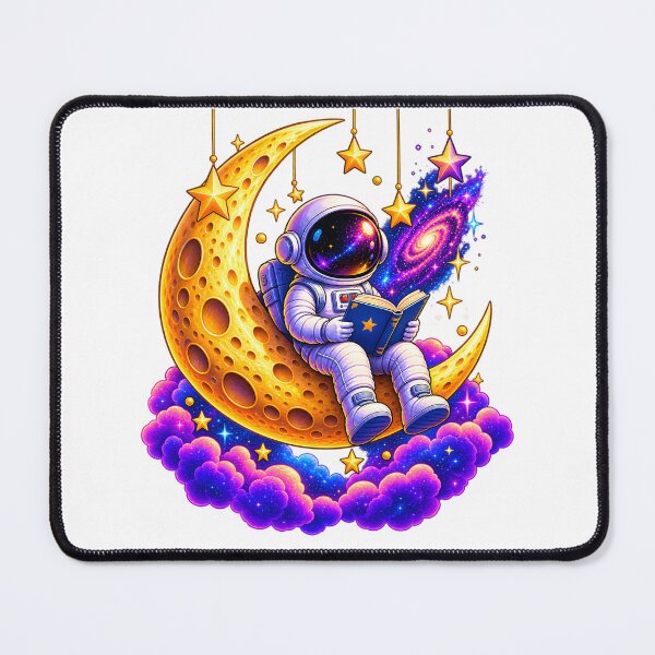 Item preview, Astronaut Reading on a Golden Crescent Moon designed and sold by TinyWeird.