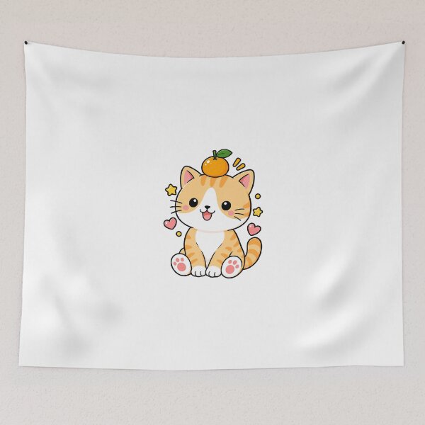 Item preview, Cute Orange Tabby Cat with Orange Fruit Kawaii Kitty designed and sold by NoopnyangStudio.