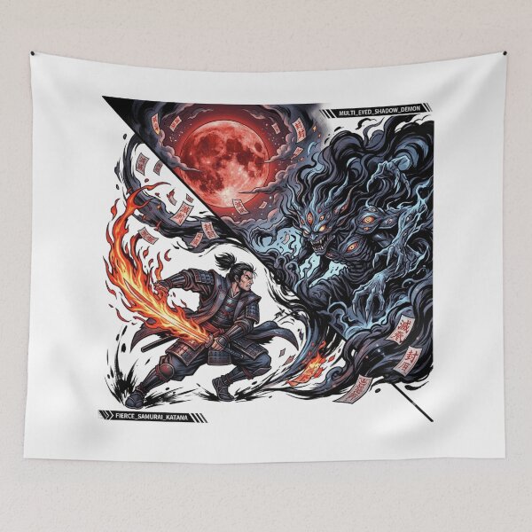 Item preview, Samurai Flame Katana vs Shadow Demon Blood Moon Anime Manga designed and sold by mood-draftsman.