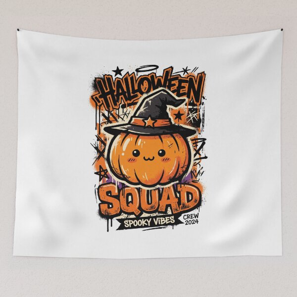 Item preview, Halloween Squad Kawaii Pumpkin with Witch Hat Spooky Vibes Crew designed and sold by DarylWelsh2024.