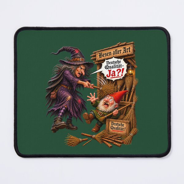 Item preview, Angry Witch vs Gnome Broom Seller – "Deutsche Qualität?!" designed and sold by Alpine-Ink.