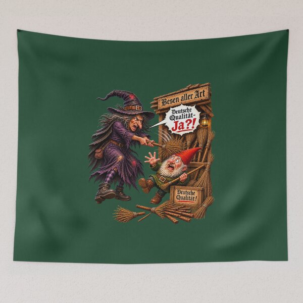 Item preview, Angry Witch vs Gnome Broom Seller – "Deutsche Qualität?!" designed and sold by Alpine-Ink.