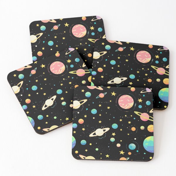 Item preview, Colorful Outer Space Seamless Pattern, Pastel Galaxy Digital Paper, Cute Ringed Planets & Stars Fabric Design designed and sold by ByKaleido.