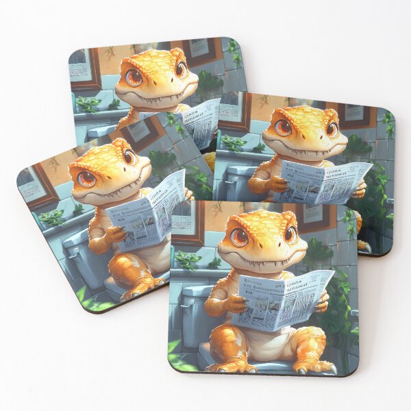 Item preview, T Rex Dinosaur Newspaper Bathroom Kawaii Orange Reptile Reader designed and sold by mildaclairmo.