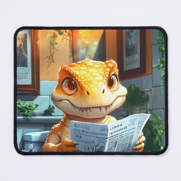 Item preview, T Rex Dinosaur Newspaper Bathroom Kawaii Orange Reptile Reader designed and sold by mildaclairmo.