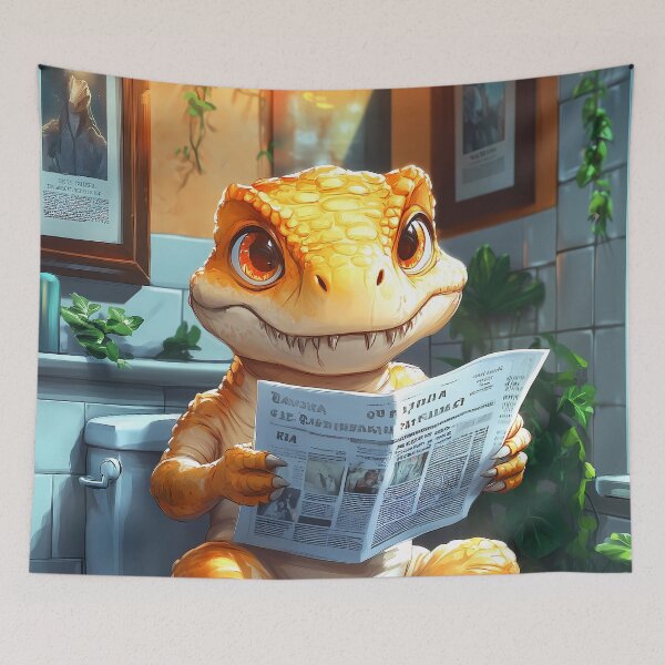 Item preview, T Rex Dinosaur Newspaper Bathroom Kawaii Orange Reptile Reader designed and sold by mildaclairmo.
