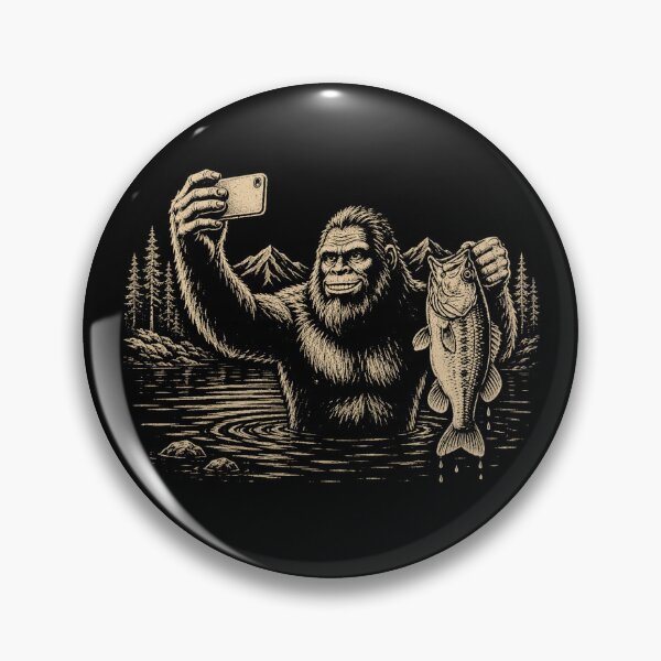 Item preview, Retro Bigfoot Fishing Selfie Bass Lake Wilderness Adventure designed and sold by Moizento.