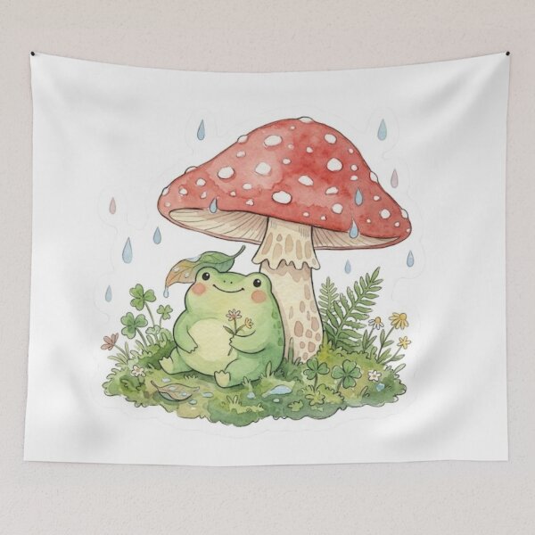 Item preview, Frog and Mushroom - Rain Cottagecore designed and sold by conamor-bymel.