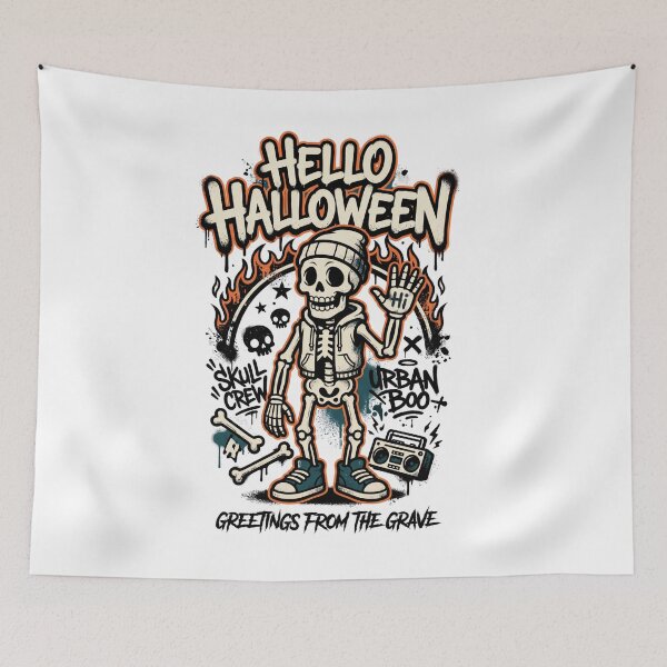 Item preview, Hello Halloween Friendly Skeleton Waving Hello Greetings from the Grave Tee designed and sold by DarylWelsh2024.