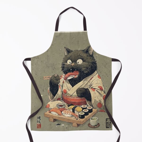 Item preview, Hungry Black Cat Eating Delicious Sushi Art designed and sold by ArtivoNest.