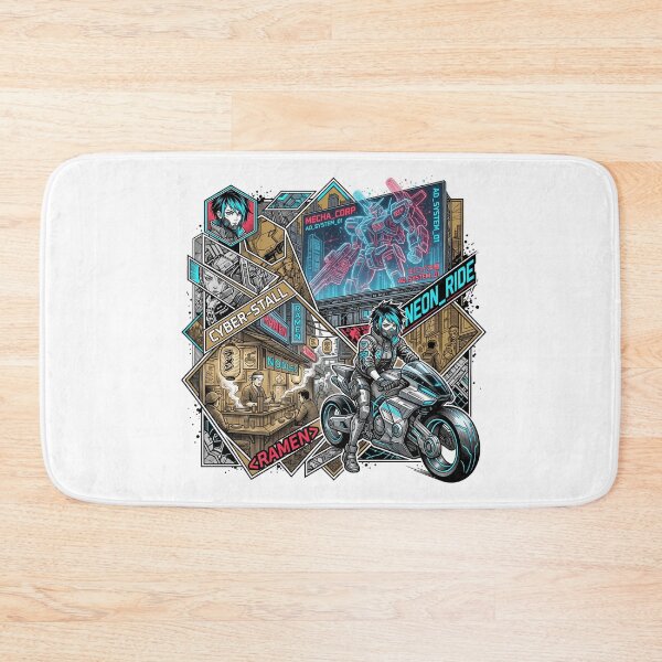 Item preview, Cyberpunk Biker Girl Neo Tokyo Night Ramen Mecha Manga Collage Aesthetic designed and sold by mood-draftsman.