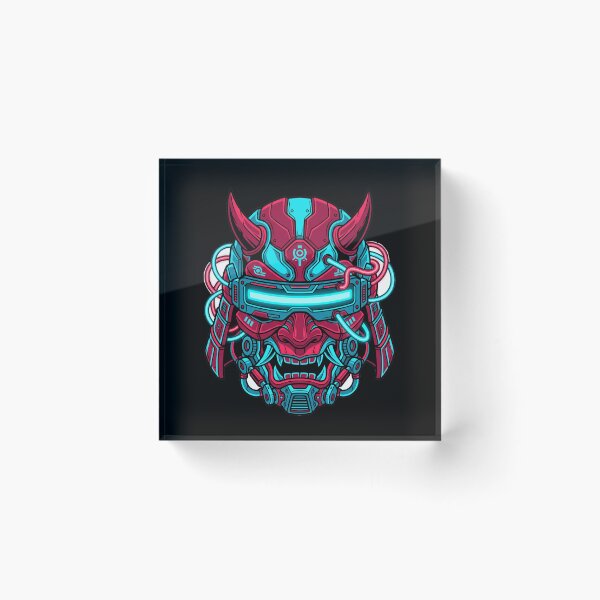 Item preview, Cyberpunk Neon Oni Mask Mecha Samurai Japanese Demon Streetwear designed and sold by mood-draftsman.