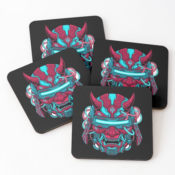 Item preview, Cyberpunk Neon Oni Mask Mecha Samurai Japanese Demon Streetwear designed and sold by mood-draftsman.