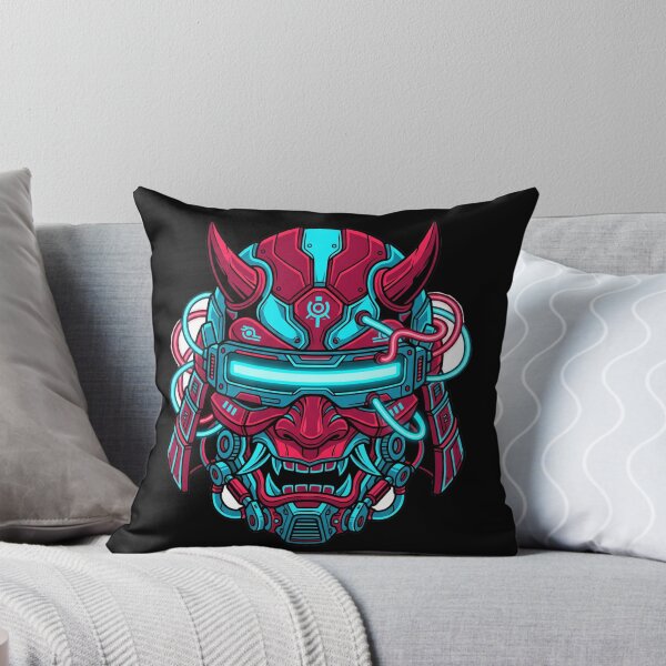 Item preview, Cyberpunk Neon Oni Mask Mecha Samurai Japanese Demon Streetwear designed and sold by mood-draftsman.
