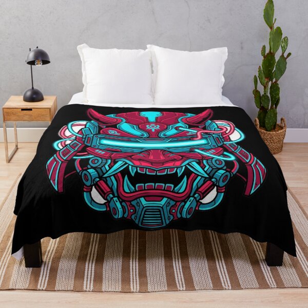 Item preview, Cyberpunk Neon Oni Mask Mecha Samurai Japanese Demon Streetwear designed and sold by mood-draftsman.