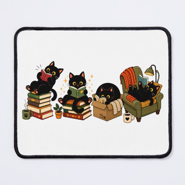 Item preview, Black Cats Reading Books Cozy Bookworm Illustration Design designed and sold by VGAfanatic.