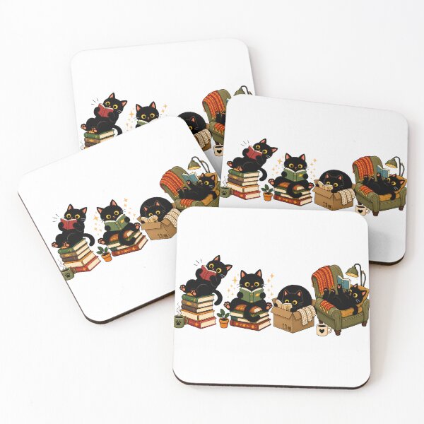 Item preview, Black Cats Reading Books Cozy Bookworm Illustration Design designed and sold by VGAfanatic.