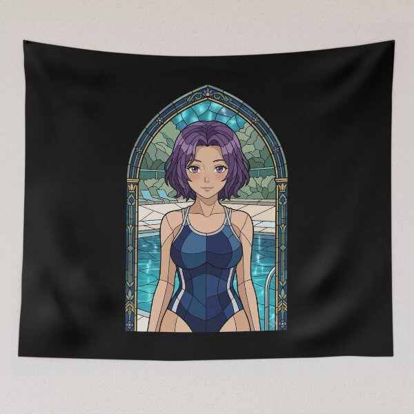 Item preview, Azusa Hamaoka Grand Blue Serene Poolside Stained Glass Anime Girl designed and sold by mildaclairmo.