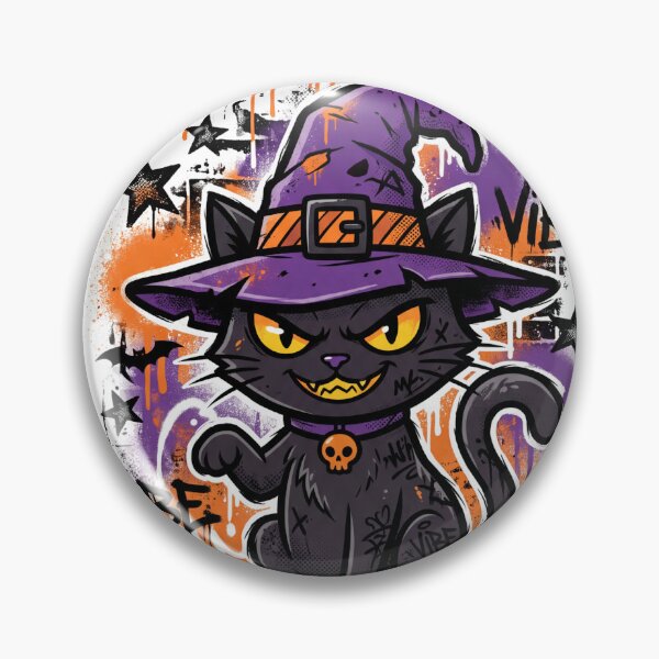 Item preview, Wicked Urban Halloween Black Cat with Witch Hat Spooky Vibe Tee designed and sold by DarylWelsh2024.