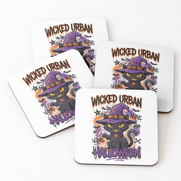 Item preview, Wicked Urban Halloween Black Cat with Witch Hat Spooky Vibe Tee designed and sold by DarylWelsh2024.