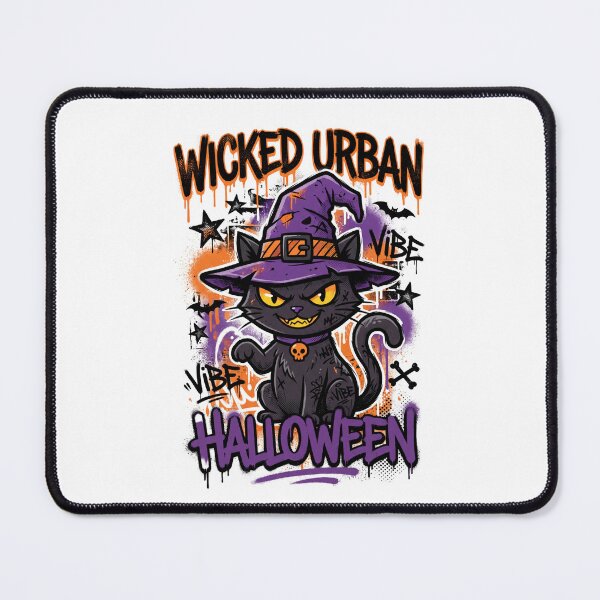 Item preview, Wicked Urban Halloween Black Cat with Witch Hat Spooky Vibe Tee designed and sold by DarylWelsh2024.