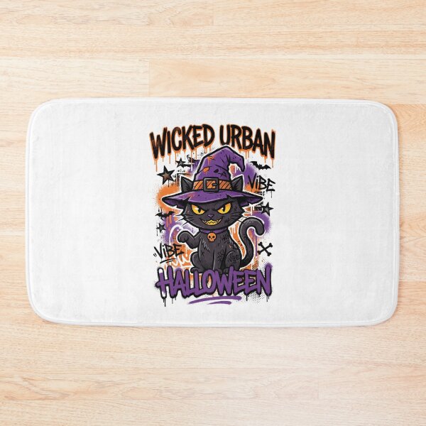 Item preview, Wicked Urban Halloween Black Cat with Witch Hat Spooky Vibe Tee designed and sold by DarylWelsh2024.
