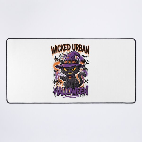 Item preview, Wicked Urban Halloween Black Cat with Witch Hat Spooky Vibe Tee designed and sold by DarylWelsh2024.