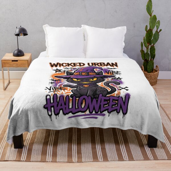 Item preview, Wicked Urban Halloween Black Cat with Witch Hat Spooky Vibe Tee designed and sold by DarylWelsh2024.
