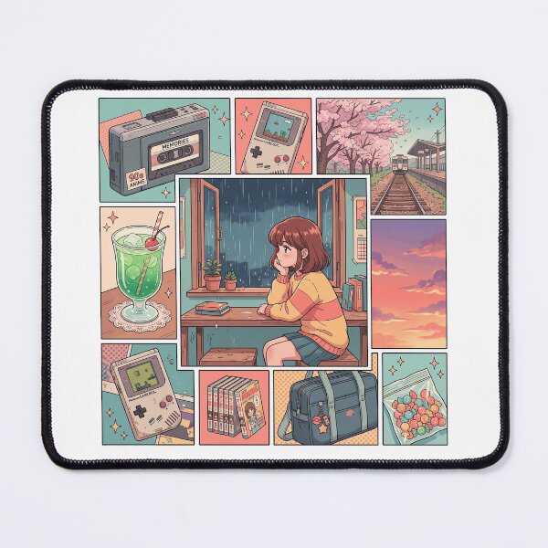 Item preview, 90s Retro Lo-Fi Anime Girl Rainy Window Nostalgia Aesthetic Moodboard designed and sold by mood-draftsman.