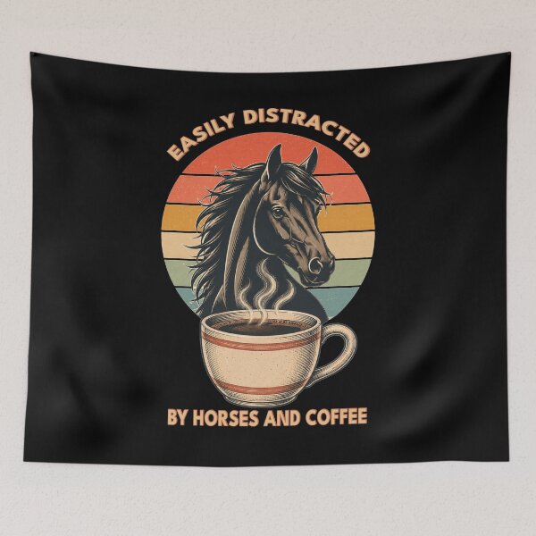 Item preview, Easily Distracted by Horses and Coffee | Funny Horse Lover | Retro Sunset Vintage Country Style Graphic designed and sold by Made by Tamar.
