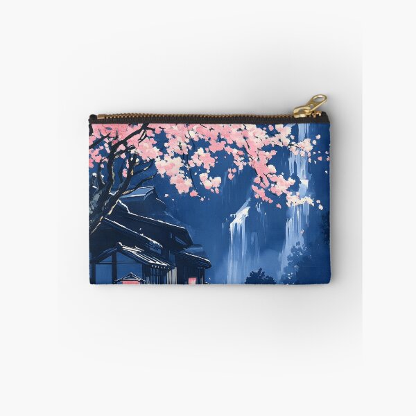 Item preview, Cherry Blossom Temple Waterfall Blue Village Lantern Path designed and sold by mildaclairmo.