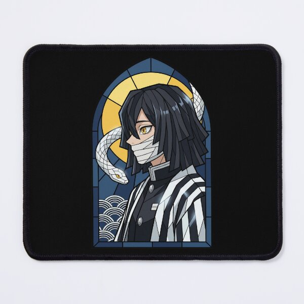 Item preview, Obanai Iguro Demon Slayer Serpent Moon Stained Glass Portrait designed and sold by mildaclairmo.