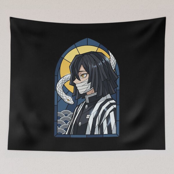 Item preview, Obanai Iguro Demon Slayer Serpent Moon Stained Glass Portrait designed and sold by mildaclairmo.