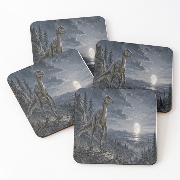 Aperçu de l'œuvre Vélociraptor et une lune créée et vendue par Artnovalty.redbubble.com.