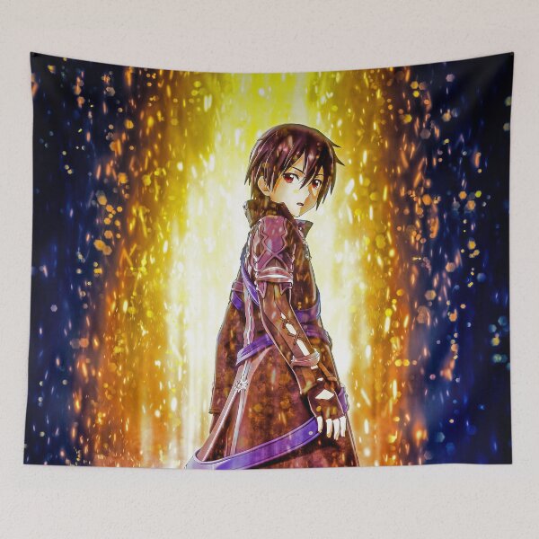 Item preview, Kirito Sword Art Online bold stance glowing anime power dramatic scene designed and sold by Dashsopaner.